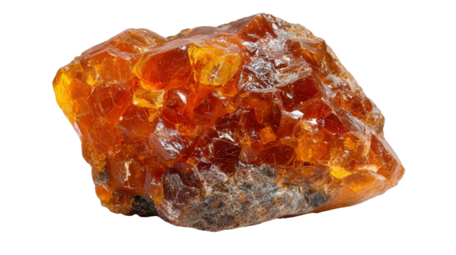 Clinohumite orange gemstone lump background isolated on a Transparent background, PNG file.