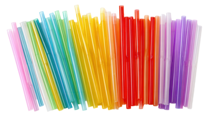 Collection of plastic straws for recycling background isolated on a Transparent background, PNG file.