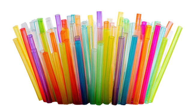 Collection of plastic straws for recycling background isolated on a Transparent background, PNG file.