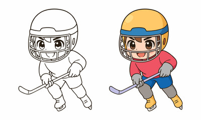Naklejka premium ice hockey player coloring page for kids