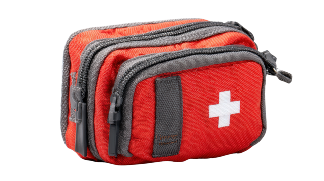Compact first aid kit for hiking background isolated on a Transparent background, PNG file.