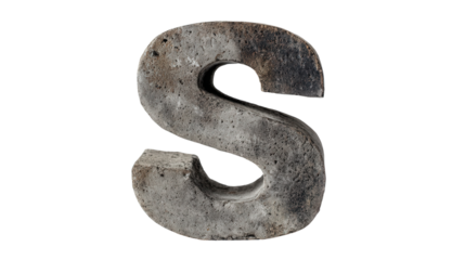 Concrete letter decor sculpture background isolated on a Transparent background, PNG file.
