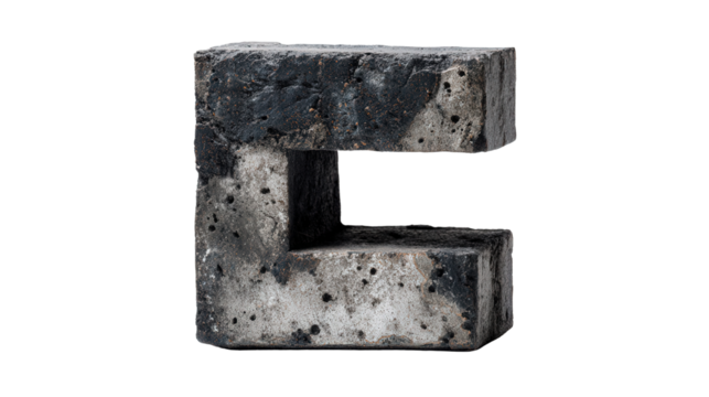 Concrete letter decor sculpture background isolated on a Transparent background, PNG file.