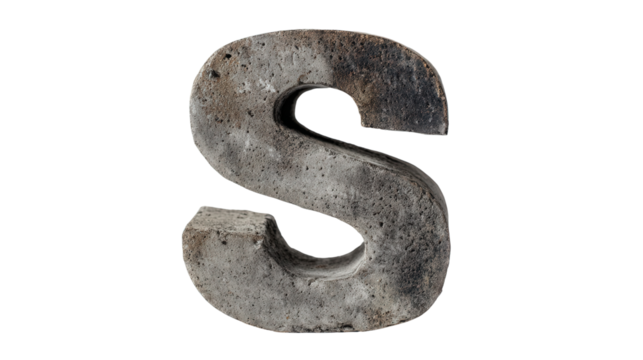 Concrete letter decor sculpture background isolated on a Transparent background, PNG file.