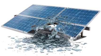 Cracked solar panels for recycling background isolated on a Transparent background, PNG file.