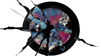 Cracked vinyl records for recycling background isolated on a Transparent background, PNG file.