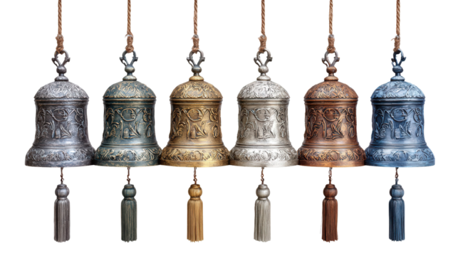 Decorative bell wind chime background isolated on a Transparent background, PNG file.