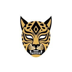 vector style illustration of a black and gold Mexican wrestling mask made to look like a cheetah, leopard,  lucha art, wildcat mask, vector artwork, wrestling illustration, luchador design, fierce