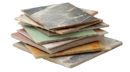 Discarded PVC floor tiles background isolated on a Transparent background, PNG file.