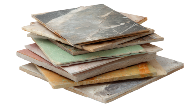 Discarded PVC floor tiles background isolated on a Transparent background, PNG file.