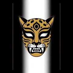 vector style illustration of a black and gold Mexican wrestling mask made to look like a cheetah, leopard,  lucha art, wildcat mask, vector artwork, wrestling illustration, luchador design, fierce