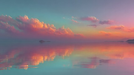 Pastel Sky Reflection: Tranquil Water Landscape at Sunset or Sunrise