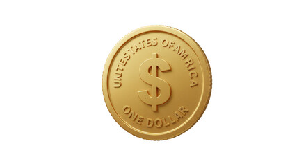 Isolated 3D Golden Dollar Coin Money Finance Investment Transparent Background