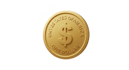 Isolated 3D Golden Dollar Coin Money Finance Investment Transparent Background