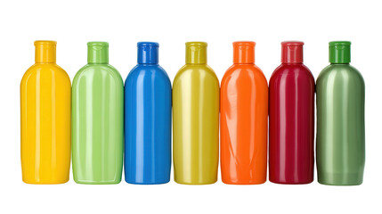 Empty shampoo bottles ready for recycling background isolated on a Transparent background, PNG file.