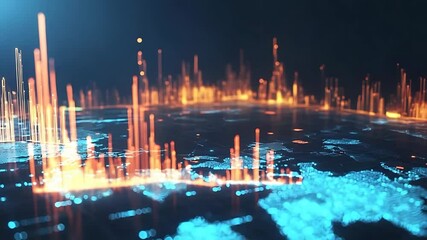 Abstract visualization of global data trends with glowing graphs over a digital world map background - Powered by Adobe