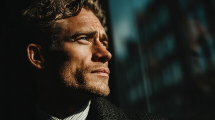 Young Man Gazing Out of Window, Lost in Thoughtful Contemplation