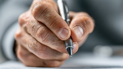 Close-up Hand Holding Pen: Writing, Signing, Focus