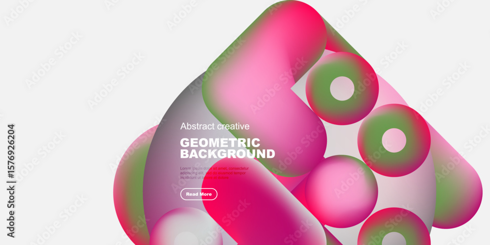 Poster abstract geometric composition. vivid pink, green spheres overlap white space. modern design element