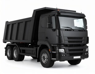 Obraz premium Black Dump Truck on White Background - Sleek Construction & Haulage Vehicle