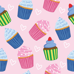 Cupcake Seamless Pattern. Cute. Colorful cupcake illustration design. Vector design for paper, textile, bakery branding, etc.	