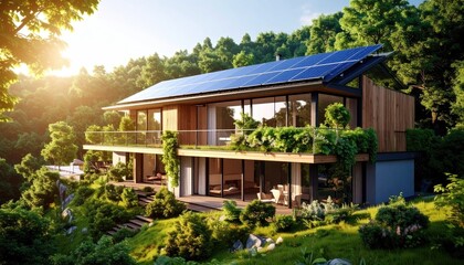 Fototapeta premium Modern eco-friendly home nestled in a lush forest