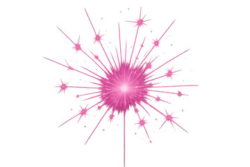 Obraz premium Pink firework bursting into star pattern, radiating bright sparks against transparent backdrop with vivid, explosive energy