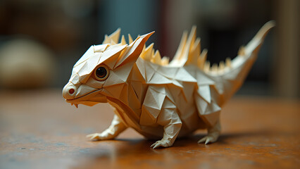 Intricate origami lizard creation showcasing geometric precision and artistic paper folding a unique handmade masterpiece for decorative purposes