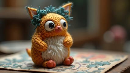 Adorable handmade crochet owl character with whimsical design and intricate detailing, bringing joy and warmth