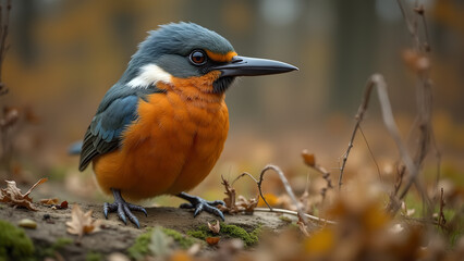 A stunning close up of a kingfisher bird perched in a natural setting displaying its beautiful colors