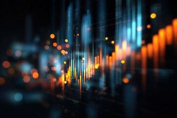Abstract stock market trends and digital technology balancing economic dynamics in a visual design.