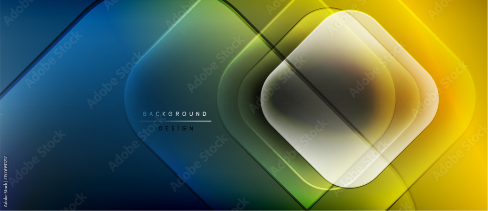 Poster Abstract geometric design. Gradient colors blend, creating dynamic visual effect. Modern background suitable for various projects.