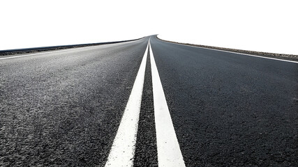 asphalt road with white lines isolated on transparent background