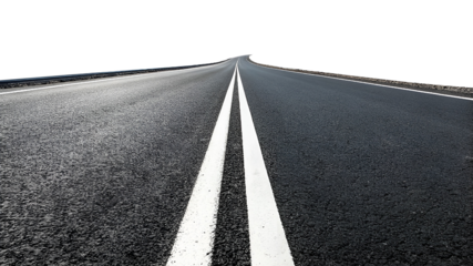 asphalt road with white lines isolated on transparent background
