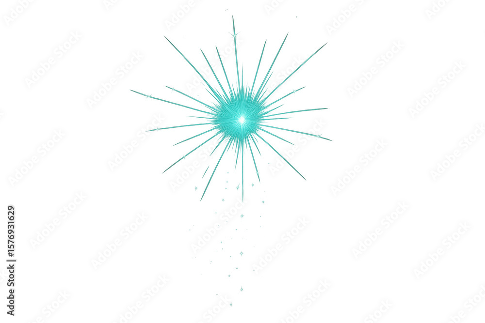 Poster cyan luminescent rays sparkling against transparent backdrop, casting vibrant glow for graphic desig