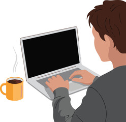 Businessman in a suit works intently on his laptop, focusing on the screen in a modern office