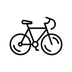 Simple black line art icon of a road bicycle isolated on white background