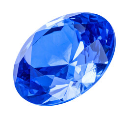 Shiny blue sapphire gemstone on transparent background