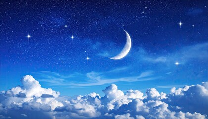 Naklejka premium Night sky with crescent moon and clouds
