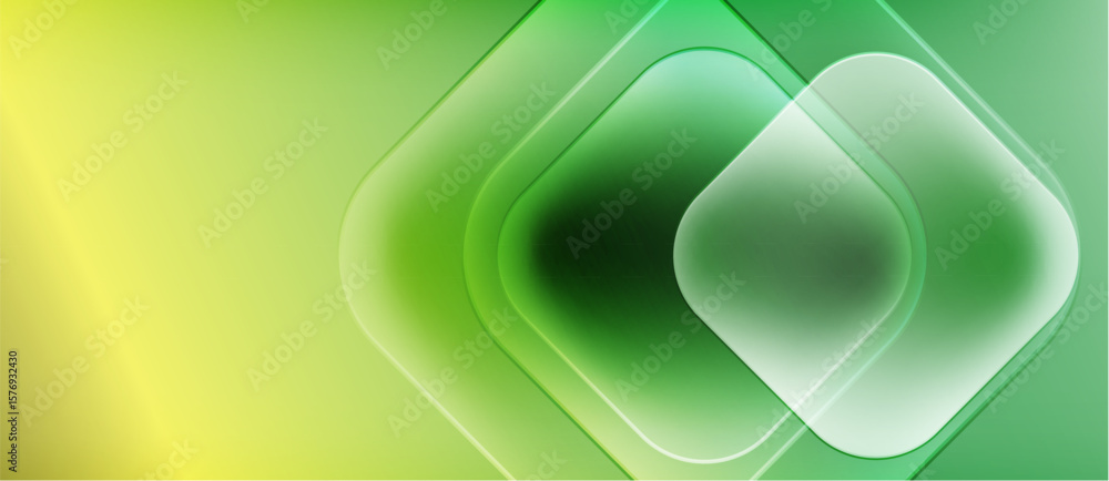 Poster abstract background features overlapping squares. gradient transitions from yellow to green create s