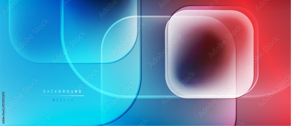 Poster abstract geometric shapes, vibrant bluered gradient. modern design, smooth lines, layered elements c