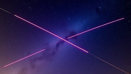 Double-exposure night sky with intersecting vibrant meteor trails, representing celestial events.