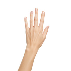 Isolated Transparent Caucasian Woman Hand Open Palm Against White