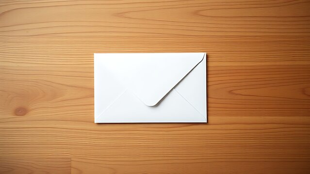 Minimalist white envelope on wooden surface, conveying simplicity and communication under soft lighting.