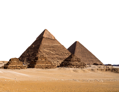 Ancient Giza Pyramids under Vibrant Sunset Sky, isolated on transparent background PNG
