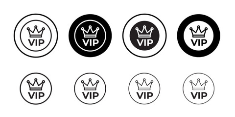 Vip text with crown icon simple outline vector sign