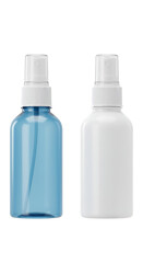 Isolated Product Shot of Two Blue and White Spray Bottles on Transparent BG