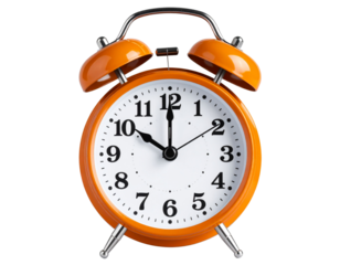 Bright Orange Retro Alarm Clock with Twin Bells on Transparent Background PNG