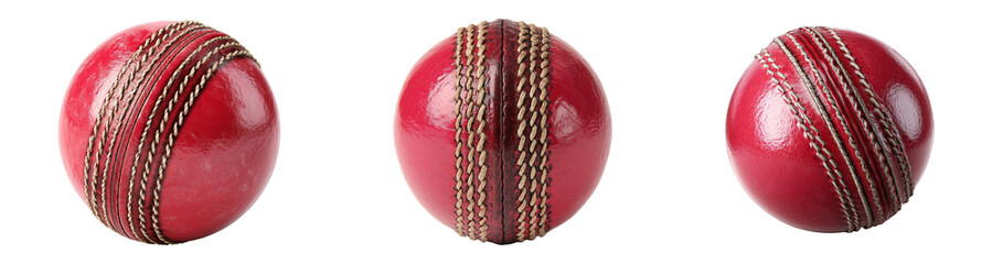 Set of three red cricket hard balls