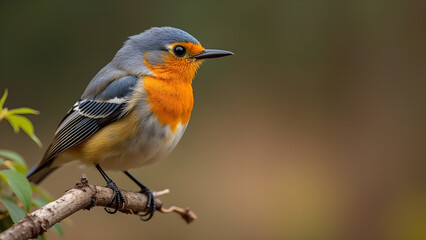Close up of a colorful robin bird perched on a branch in nature scenery wildlife